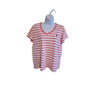 Ralph Lauren Striped V-Neck Tee Pink & White Cotton nautical preppy
